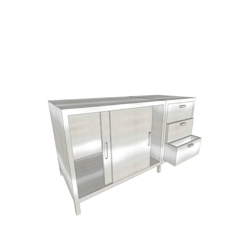 BÀN TỦ INOX CỬA MỞ CÓ NGĂN KÉO