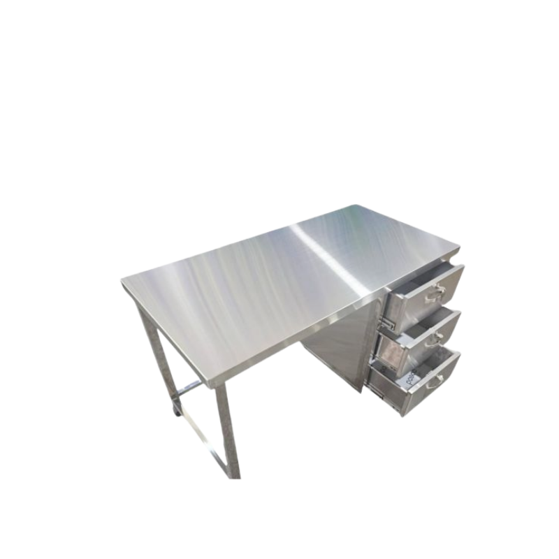 BÀN LÀM VIỆC INOX 304 CÓ 3 HỌC KÉO CAO CẤP