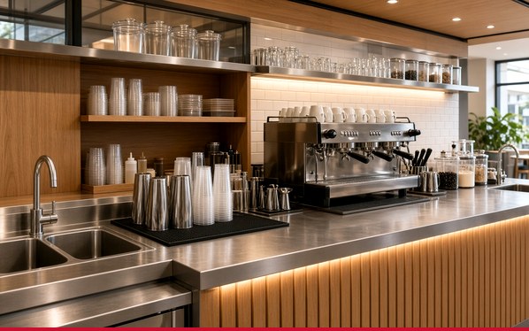 Quầy bar cafe trà sữa inox công nghiệp Thành Vinh