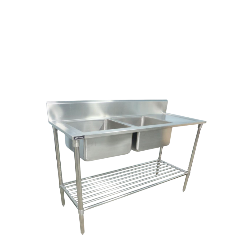 BÀN CHẬU RỬA INOX ĐÔI CÓ KỆ SONG