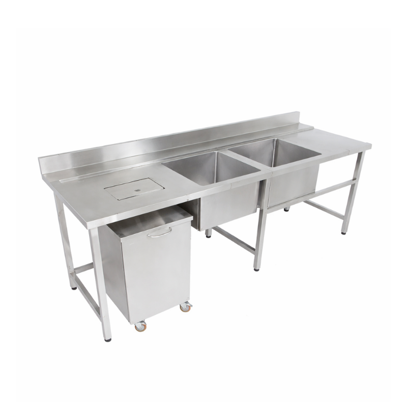 CHẬU RỬA INOX ĐÔI CÓ THÙNG XẢ RÁC