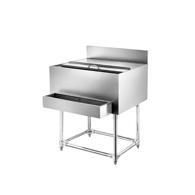 THÙNG ĐÁ INOX CÓ CHÂN KÈM KHAY ĐỰNG CHAI LỌ