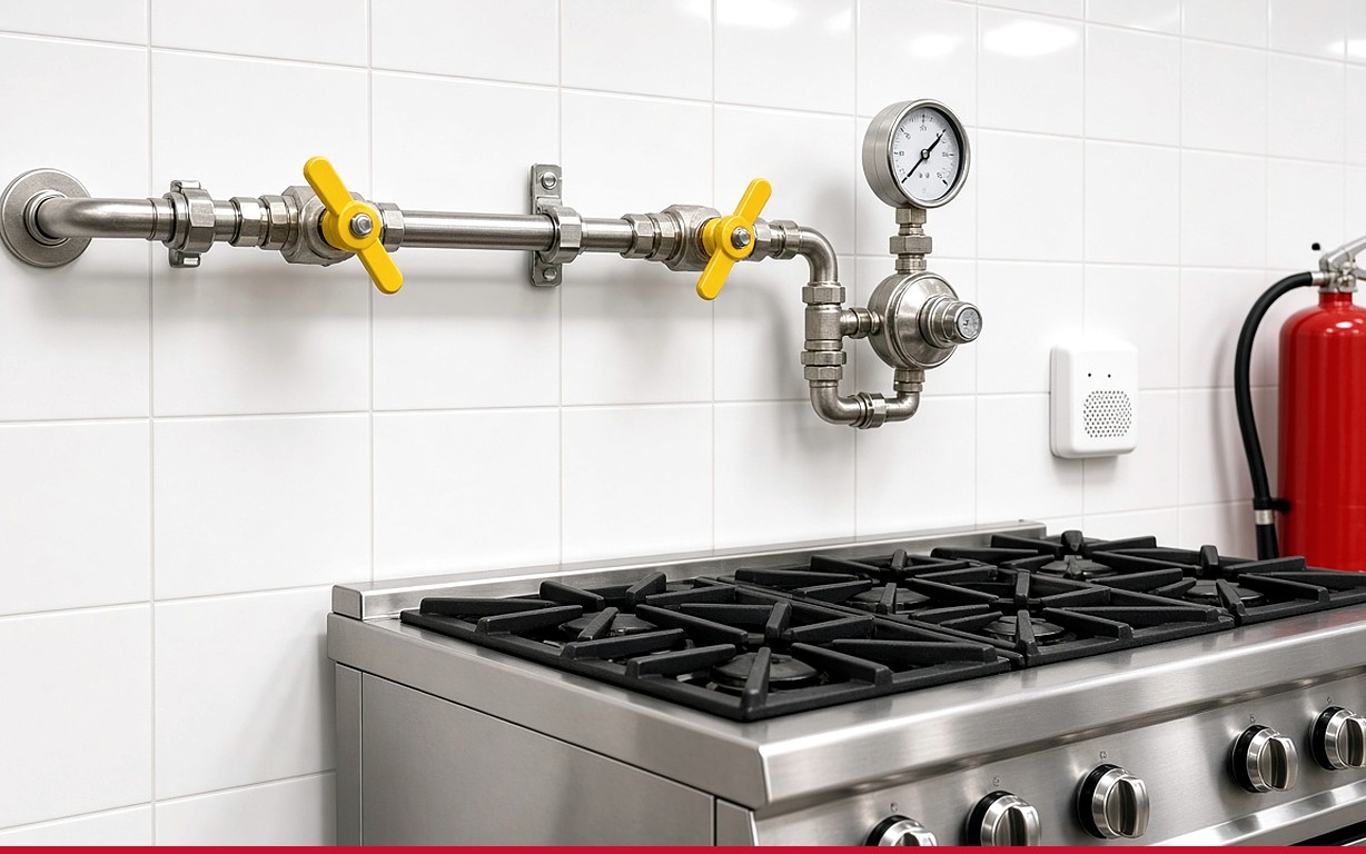 Hệ thống van gas an toàn PCCC bếp công nghiệp Thành Vinh thi công
